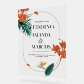 Fancy Tropische Bloemen Bruiloft Welkom Acryl Bord (Hoek)