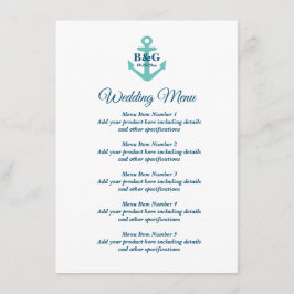 Fancy trouwmenu met nautisch bootankerlogo menu
