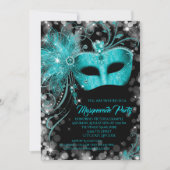 Fancy Turquoise Blauwe Glitter Maskerade Feest Kaart (Voorkant)