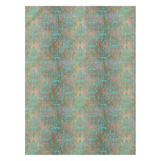 Fancy turquoise boven bruin damast tafelkleed (Voorkant)