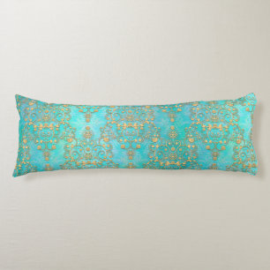 Fancy turquoise en geel gouden damastpatroon lichaamskussen