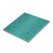 Fancy Turquoise en Gouden Damaskpatroon Tegeltje (Zijkant)