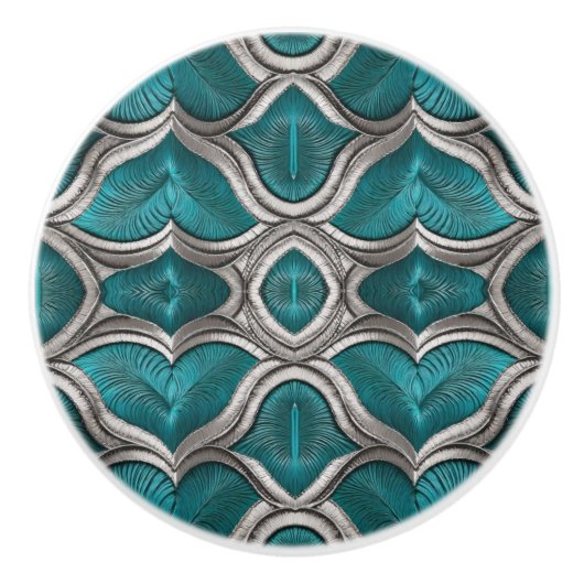 Fancy Turquoise en Zilver Keramische Knop (Voorkant)