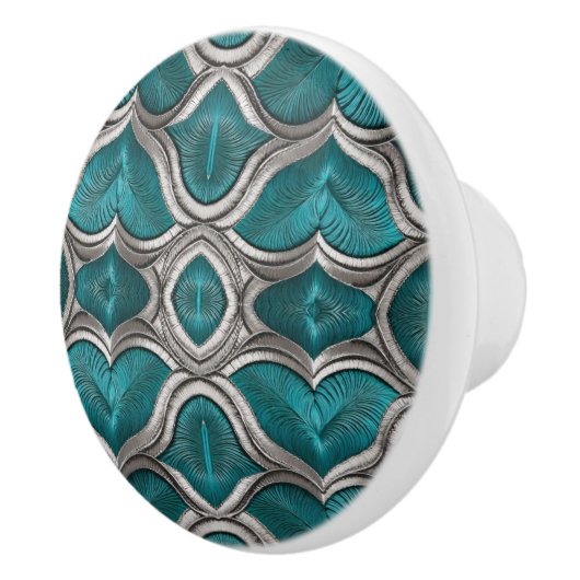 Fancy Turquoise en Zilver Keramische Knop (Rechts)