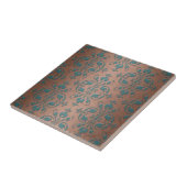 Fancy turquoise over bruinachtig koperdamast tegeltje (Zijkant)