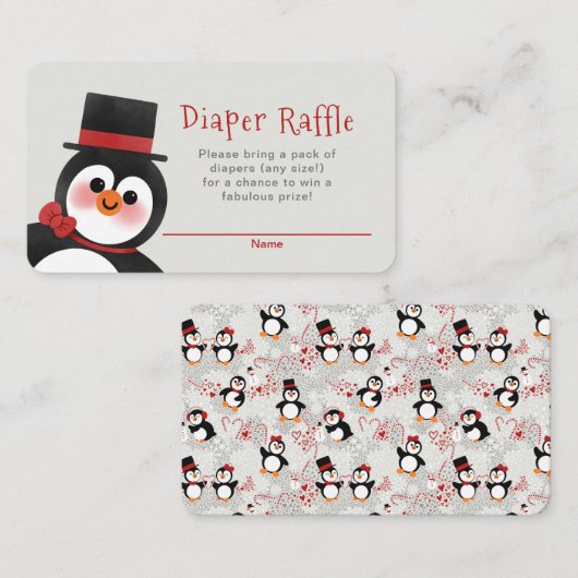 Fancy Tuxedo Penguin Baby shower Diaper Raffle Informatiekaartje (Voorkant / Achterkant)