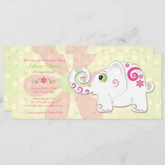 Fancy uitnodiging tot het Baby shower van olifante (Voorkant / Achterkant)