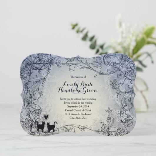 Fancy uitnodiging tot het uitzenden van een blauwe (Staand voorkant)