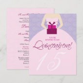 Fancy uitnodiging van Ball Gown Quinceanera (paars (Voorkant / Achterkant)
