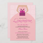 Fancy uitnodiging van Ball Gown Quinceanera (roze) (Voorkant / Achterkant)