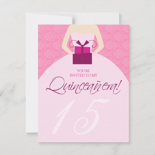 Fancy uitnodiging van Ball Gown Quinceanera (roze) (Voorkant)
