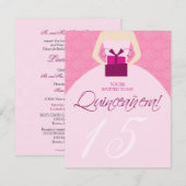 Fancy uitnodiging van Ball Gown Quinceanera (roze) (Voorkant / Achterkant)