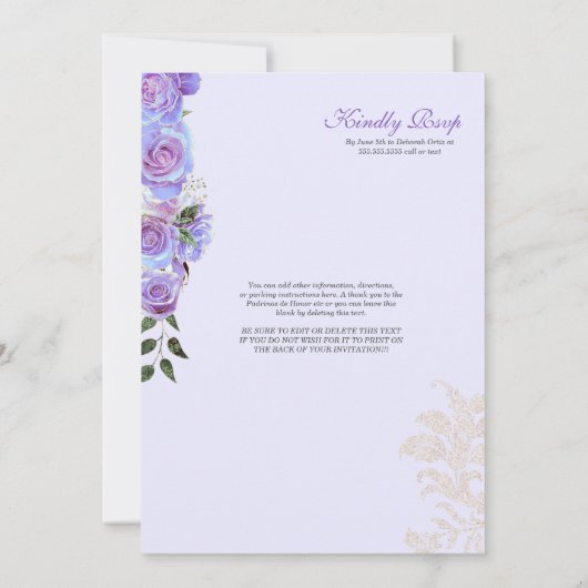 Fancy uitnodiging van Charro Lavender Blue Quincea (Achterkant)