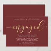 Fancy uitnodiging van de Burgundy & Gold Engagemen (Voorkant / Achterkant)