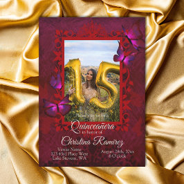 Fancy uitnodiging van Ruby Red Butterfly Quinceane