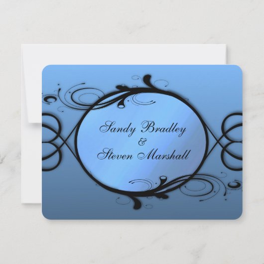 Fancy uitnodiging voor blauwe bruiloft (Achterkant)