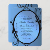 Fancy uitnodiging voor blauwe bruiloft (Voorkant / Achterkant)