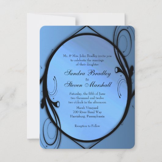 Fancy uitnodiging voor blauwe bruiloft (Voorkant)