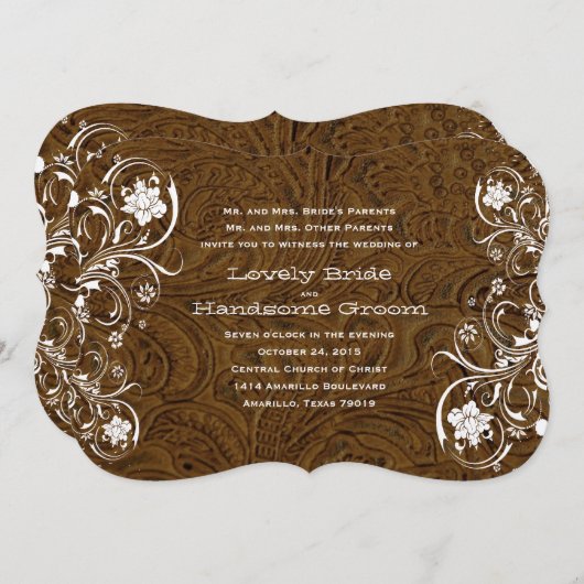 Fancy uitnodiging voor bruin lederen bruin bruin b (Voorkant / Achterkant)