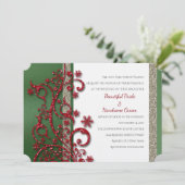 Fancy uitnodiging voor een rood en groen kersthuwe (Staand voorkant)