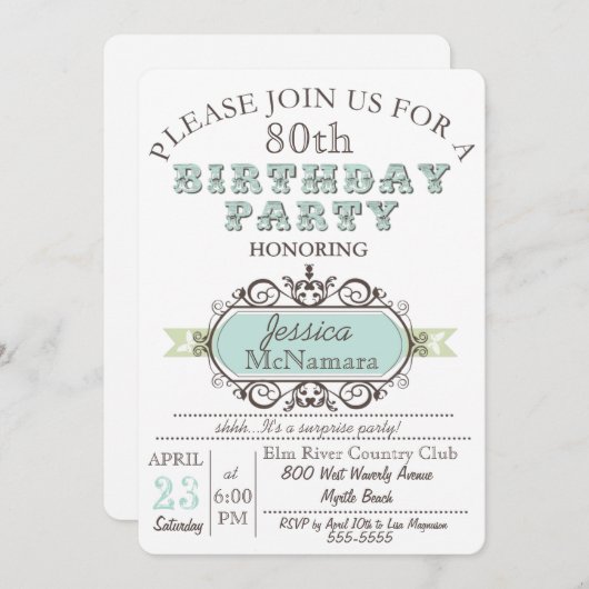 Fancy uitnodiging voor Elegant Blue en White Birth (Voorkant / Achterkant)