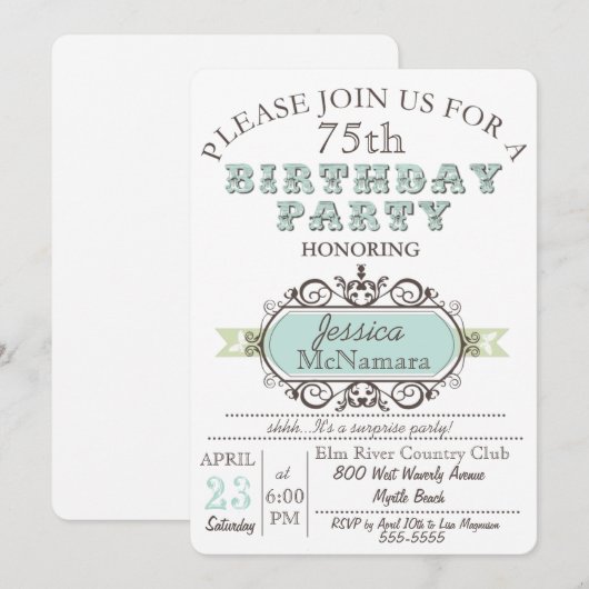 Fancy uitnodiging voor Elegant Blue en White Birth (Voorkant / Achterkant)