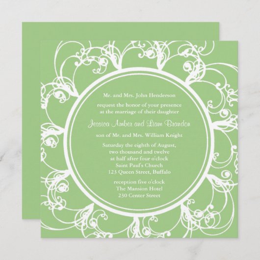 Fancy uitnodiging voor het huwelijk van Floral (gr (Voorkant / Achterkant)