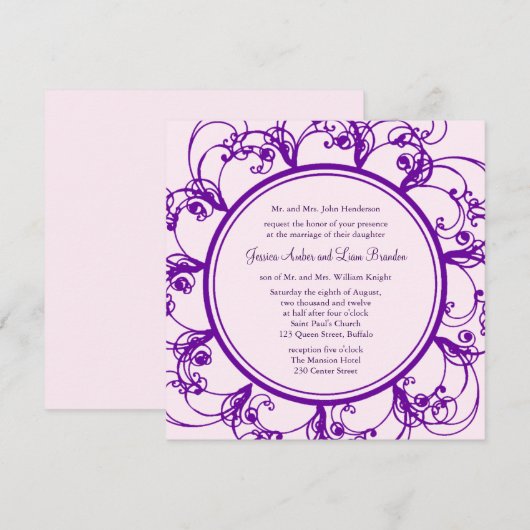 Fancy uitnodiging voor het huwelijk van Floral (pa (Voorkant / Achterkant)