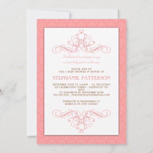 Fancy uitnodiging voor het roze Baby shower (Achterkant)