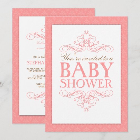 Fancy uitnodiging voor het roze Baby shower (Voorkant / Achterkant)