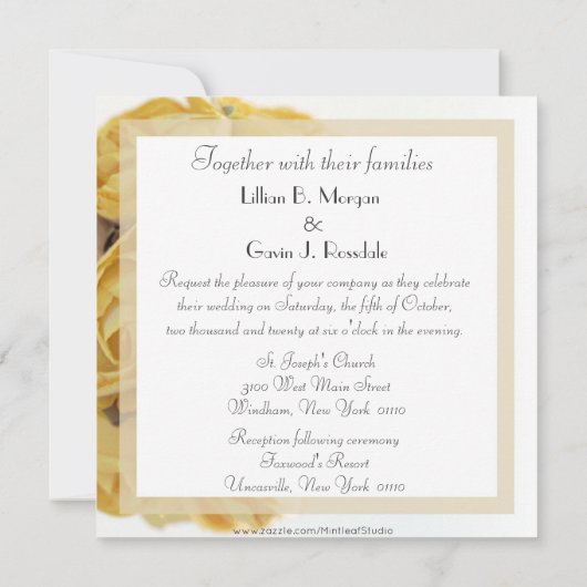 Fancy uitnodiging voor weddenschappen met gele roz (Achterkant)