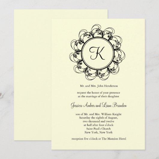 Fancy uitnodiging voor weddenschappen op monogram (Voorkant / Achterkant)