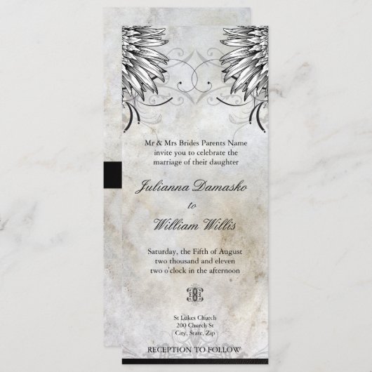 Fancy uitnodiging voor weduwschap rond stedelijk T (Voorkant / Achterkant)