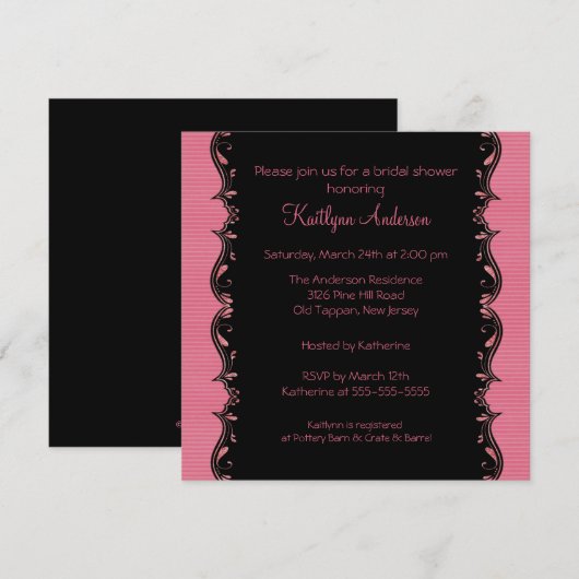 Fancy uitnodiging voor zwarte & roze sierstrip in  (Voorkant / Achterkant)