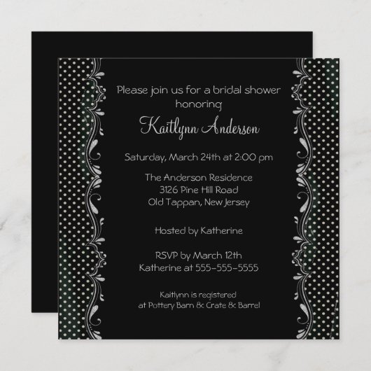 Fancy uitnodiging voor zwarte & zilvertrim in brid (Voorkant / Achterkant)