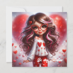 Fancy Valentijn Sassy meisje met rode hart liefde Feestdagenkaart