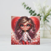 Fancy Valentijn Sassy meisje met rode hart liefde Feestdagenkaart (Staand voorkant)