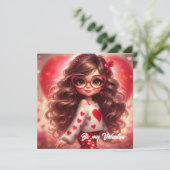 Fancy Valentine brutale meid met rode hart liefde Feestdagenkaart (Staand voorkant)