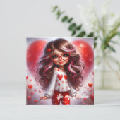 Fancy Valentine brutale meid met rood hart liefde Feestdagenkaart (Staand voorkant)