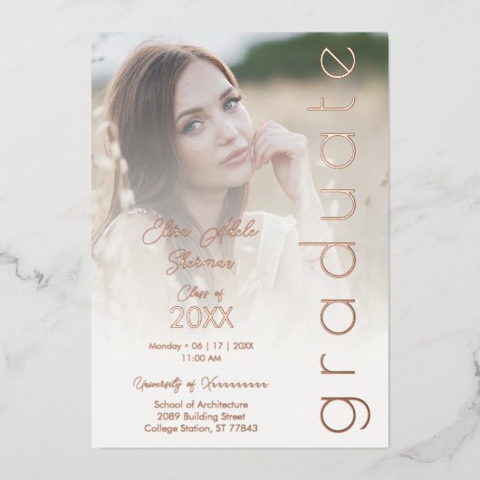 Fancy Vellum Overlay Effect 2 Photos Graduate Folie Uitnodiging (Voorkant)