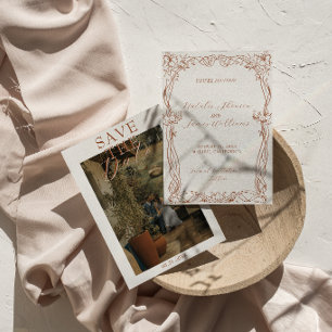 Fancy Verbrand Oranje Terracotta Boho Foto Huwelij Save The Date