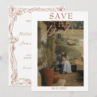 Fancy Verbrand Oranje Terracotta Boho Foto Huwelij Save The Date