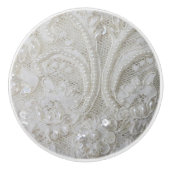 fancy verfijnde pailletten parel wit kant keramische knop (Voorkant)