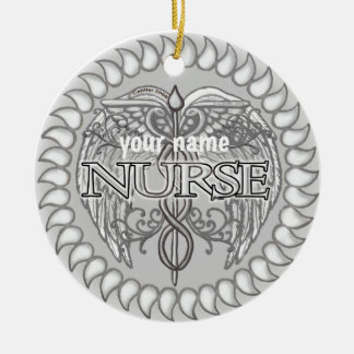 Fancy verpleegkundige met grijze caduceus keramisch ornament