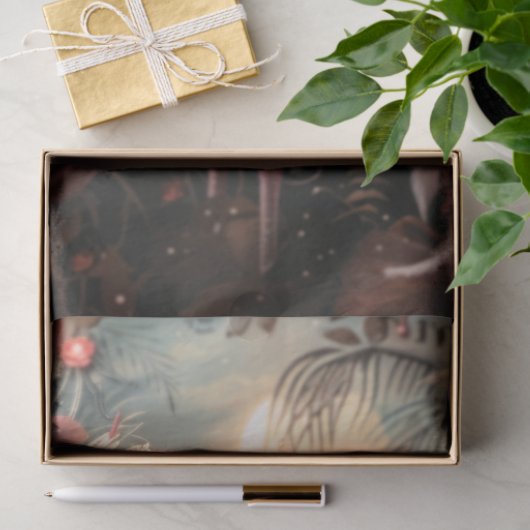 Fancy versierde Flamingo Nouveau & Rozen Tissuepapier (Geschenk)