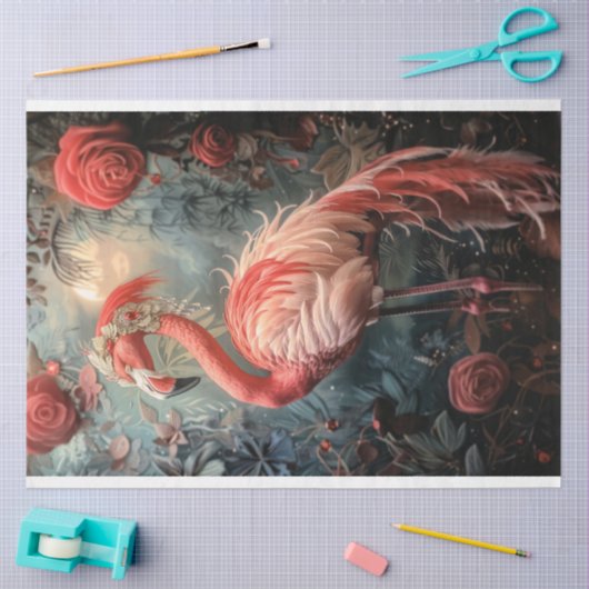 Fancy versierde Flamingo Nouveau & Rozen Tissuepapier (Craft)