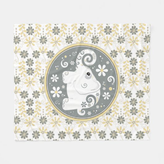 Fancy versierde olifantenbloem geel grijs wit fleece deken (Voorkant (Horizontaal))