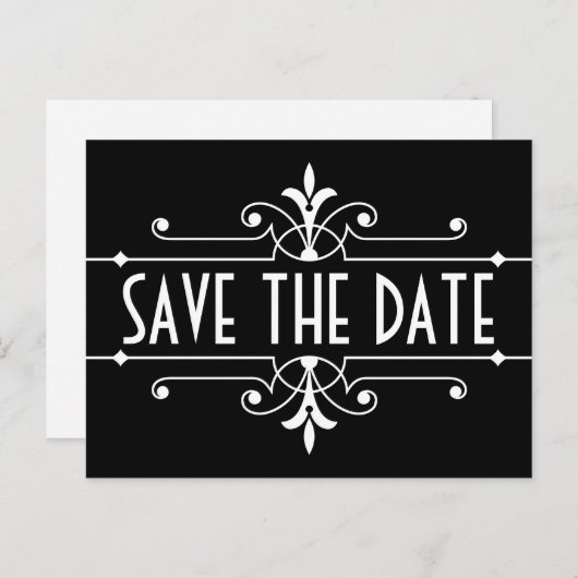 Fancy versiering Ebony Save the Date Briefkaart (Voorkant / Achterkant)