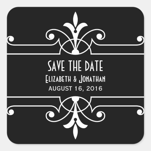 Fancy versiering Ebony Save the Date Stickers (Voorkant)