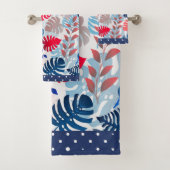 Fancy versiering van Tropische bladeren Red en Blu Bad Handdoek (Insitu)